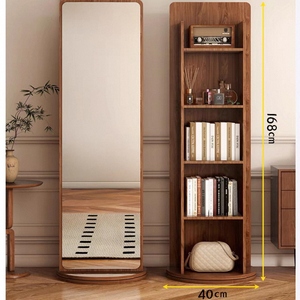 Giá treo quần áo xoay bằng gỗ, gương soi toàn thân đứng bán chạy, có ngăn chứa đồ - Product Image 5