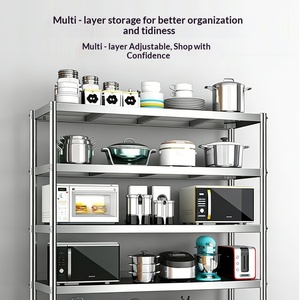 Scaffale Rettangolare da Cucina in Acciaio Inossidabile, Scaffalatura a 4 Ripiani Rinforzata, Mobile Contenitore da Terra, <span class=keywords><strong>Unit</strong></span>à Organizzativa - Product Image 2