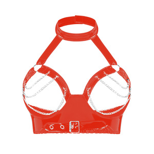 S-3XL Haut court dos nu effet mouillé, <span class=keywords><strong>bustier</strong></span> à découpes avec chaîne métallique, sexy, pour cosplay, clubwear, style camisole ou gilet court - Product Image 2