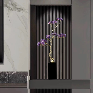 Árbol de Cristal de Amatista Natural, Rama de Latón y Base de Mármol, Adorno de Mesa Feng <span class=keywords><strong>Shui</strong></span>, Decoración Artística para Interiores, Hogar y Oficina - Product Image 1