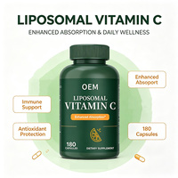 Capsules de Vitamine C Liposomale OEM, 180 unités, Bouteille Vert Foncé, Étiquette Privée Personnalisée, Complément Alimentaire