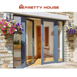 Commercial Double Doors Aluminum Frame Black Villa Front Door Balcony Patio French Windows And Doors