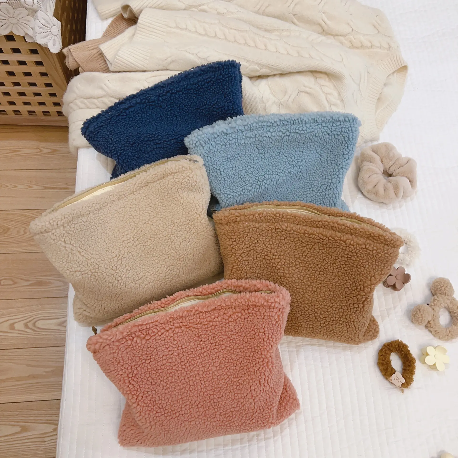 Rts Pluche Fuzzy Grote Capaciteit Tas Effen Kleur Handtas Reizen Sherpa Cosmetische Tas