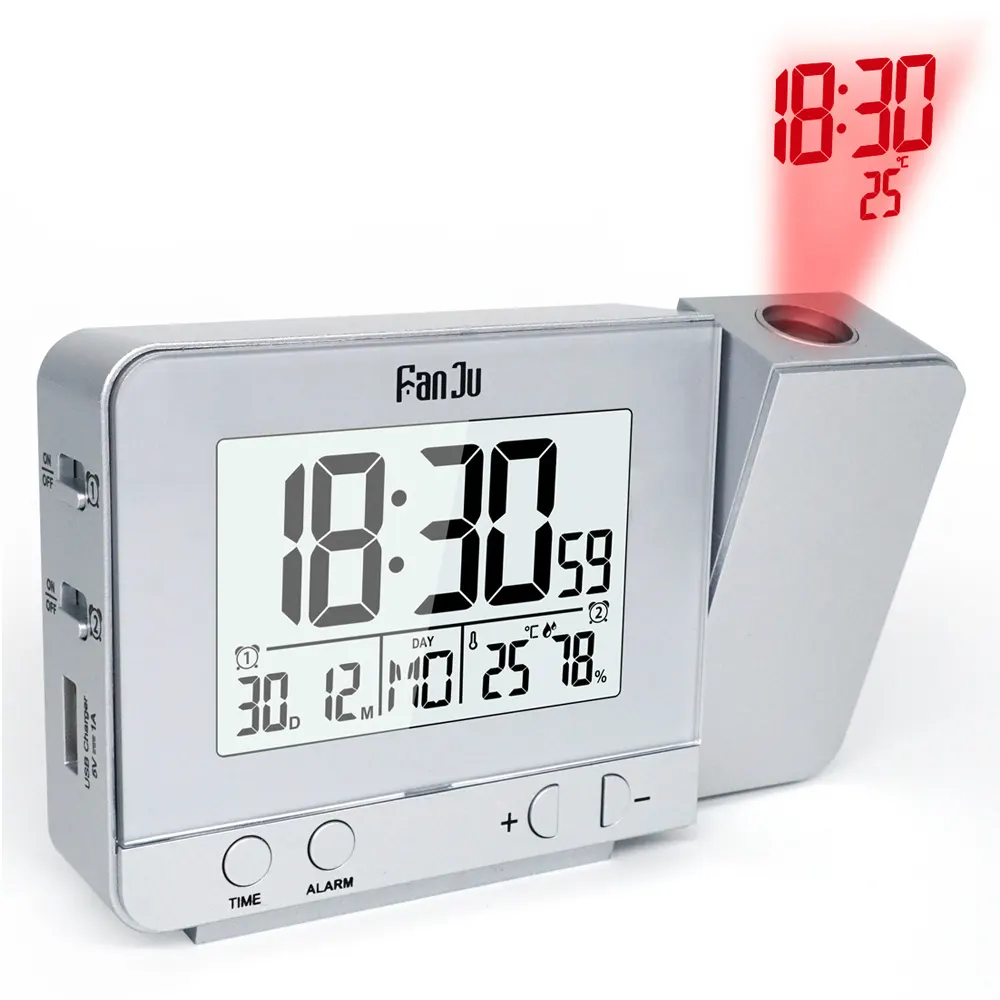Sveglia per proiettore digitale tavolo elettronico Snooze retroilluminazione temperatura umidità orologio con sveglia di proiezione del tempo