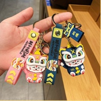 Porte-clés personnalisé en caoutchouc 3D Dragon et Lion dansant, pendentif en PVC souple avec image de dessin animé
