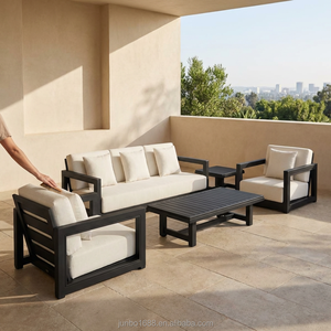 Ensemble de canapés d'extérieur moderne, structure en aluminium noir, coussins beiges, mobilier de patio, ensemble de conversation pour <span class=keywords><strong>jardin</strong></span>, résistant aux intempéries, style resort - Product Image 3