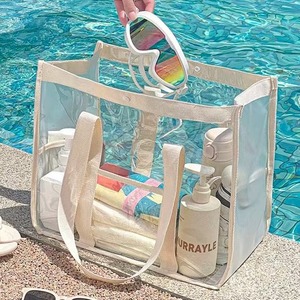 Eco-Friendly Transparent <b>PVC</b> Tote Bag Stylish Rope Handle Medium Size Open <b>Top</b> Custom Logo Durable PP Webbing for Shopping - Product Image 3