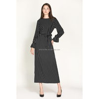 Nouvelle robe Abaya à manches cloche rayées de style musulman du Moyen-Orient pour femmes