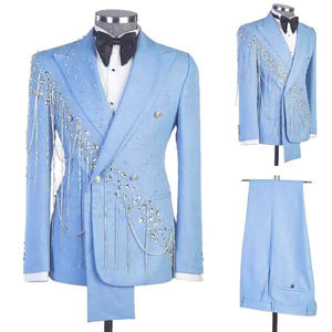 Costume de Mariage Homme en Gros, Revers Pointus, Double Boutonnage, <span class=keywords><strong>Smoking</strong></span> avec Chaîne en Cristal, Tenue de Cérémonie pour le Marié - Product Image 6