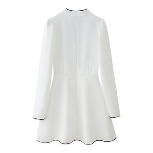 Abito Casual da donna bianco <span class=keywords><strong>con</strong></span> gonna corta Sexy a <span class=keywords><strong>manica</strong></span> lunga a mezzo collo alto <span class=keywords><strong>con</strong></span> decorazione a bottone cavo stile Streetwear intrecciato - Product Image 3