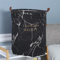 Panier de rangement pliable en coton et lin à motif marbré, imperméable, rond, style moderne minimaliste, pour chambre à coucher, avec poignée