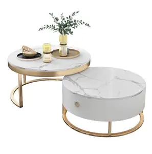 Tavolino da salotto di lusso per mobili da salotto di fabbrica più venduto set tavolino rotondo in marmo di design italiano in acciaio inossidabile