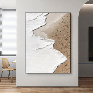 En gros Personnalisé Hôtel Oeuvres Original <span class=keywords><strong>Beige</strong></span> Blanc Océan <span class=keywords><strong>Plage</strong></span> <span class=keywords><strong>Peinture</strong></span> À L'huile Abstraite sur Toile Avec Sujet Paysage - Product Image 4