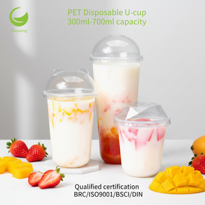 Bicchieri di Plastica a Forma di U all'Ingrosso, 12oz 16oz 20oz, Bicchieri di Plastica Trasparenti Personalizzati Usa e Getta, Riciclabili, per Tè al Latte con Fondo Rotondo - Product Image 1