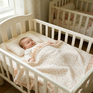 Couverture d'emmaillotage en mousseline pour nouveau-né, imprimé nœud rose, bords volantés, pour poussette et lit de bébé - Product Image 2