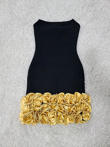 Vestido europeo y americano para mujer, vestido sexy sin tirantes con dobladillo floral tridimensional, vestido de noche con vendaje elástico. - Product Image 5