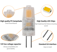 Ampoule LED G4 de haute qualité à vente chaude, AC/DC 12V 1,5W, sans scintillement, lumière 2700-6000k pour lustre, applique murale