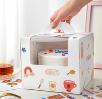 Boîte à gâteau en papier personnalisée avec poignées, boîte pliante avec fenêtre transparente en PET, boîtes de boulangerie pour gâteaux