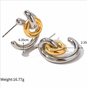 Pendientes de Aro en Forma de C con Nudo Trenzado de Acero Inoxidable, Chapados en Oro de 18K, con Diseño Geométrico de Colores Mixtos, Tendencia 2025 - Product Image 2