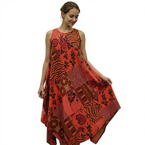 Comfortable Cotton Patch Floor-Length A-Line Silhouette Vintage Blast Effect Textured Look Natural Waist Eco-Friendly Summer - Product Image 1