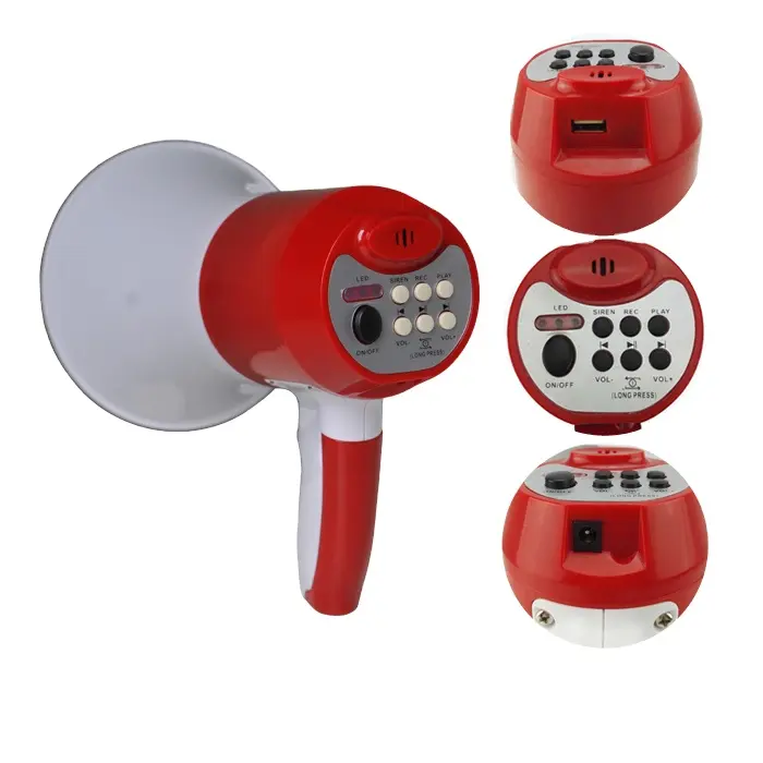 New factory directly portable handhold lithium cell megaphone with USB/SPEAKER/SIREN/RECORD