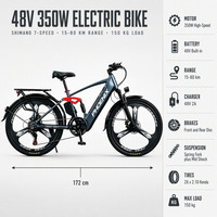 Vélo électrique 350W 48V 26 pouces, capacité de charge 150 kg, 7 vitesses, cadre en acier haute teneur en carbone, suspension avant