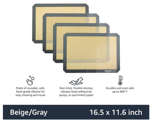 Tapis de <span class=keywords><strong>cuisson</strong></span> en <span class=keywords><strong>silicone</strong></span> antiadhésif pour usage alimentaire For Basics, modèle AOKE-8804, lot de 4, beige gris, rectangulaire, 16,5" x 11,6" - Product Image 5