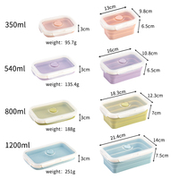 Lot de 4 boîtes à lunch rectangulaires pliables en plastique avec couvercles, bols extensibles portables, boîtes de voyage pliables et micro-ondables