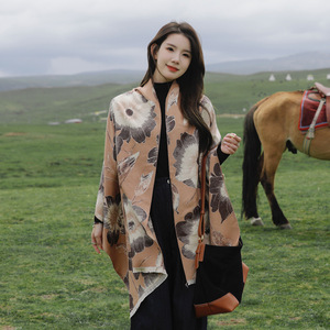 Custom <strong>Elegant</strong> Big Floral Printed Design Cashmere Scarf for Women Thick Warm Scarves with Tassel <strong>Wool</strong> Feeling Scarf Winter <strong>Shawl</strong>