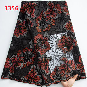 3356 tela de encaje Flocado de malla con bordado Floral africano tela de encaje francés de <span class=keywords><strong>alta</strong></span> calidad para coser vestido de noche elegante - Product Image 2