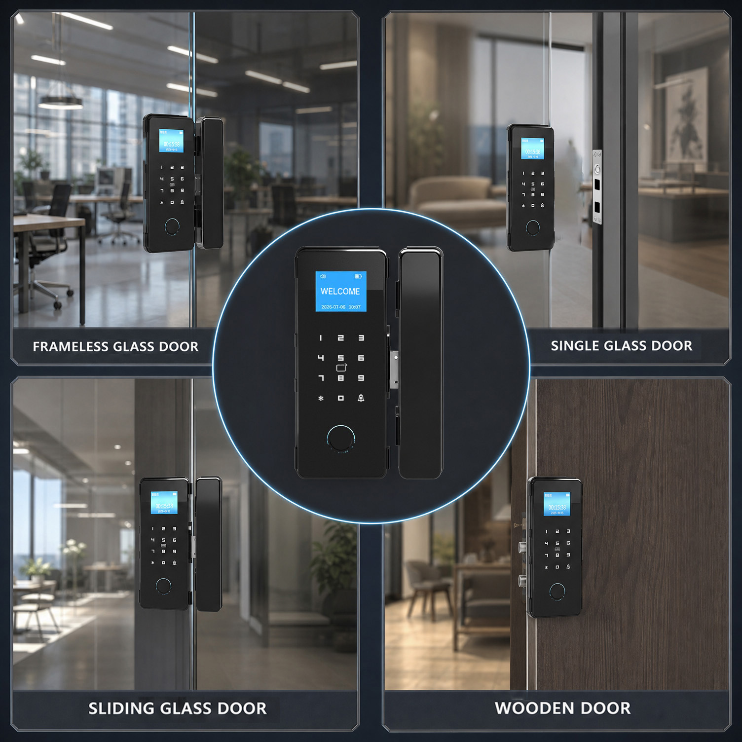 No Drill Tuya Smart Glass Door Lock Fingerprint Digital Password IC Card Access Control Keyless Office Frameless Door Lock · image 3