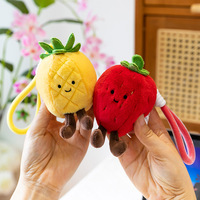 Porte-clés en peluche mignon Kawaii en forme de fruit, animal en peluche souriant, porte-clés doux avec dragonne, cadeau, souvenir de fête, vente en gros