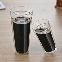 Vente en gros de tasses à café en verre à double paroi minimalistes avec logo personnalisé, légères, durables, en verre borosilicate