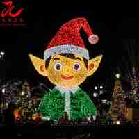 Sculpture lumineuse de Noël en forme d'elfe, motif lumineux en fil métallique personnalisé, projet clé en main pour l'affichage de Noël en ville