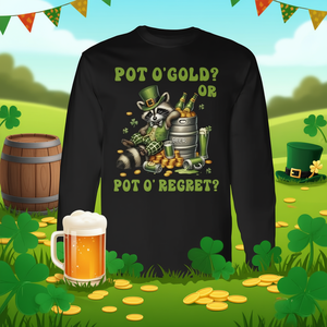 T-shirt à manches longues pour la Saint-Patrick, motif Pot O'Gold ou Pot O' Regret, vêtements promotionnels Raccoon Beer - Product Image 3
