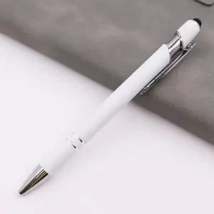 Promotional Aluminum Barrel Metal Stylus Pen Custom Logo Advertising Tablet Touch Screen Click Action 2 in 1 White Ballpoint Pen