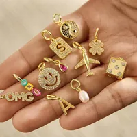Pendentif DIY plaqué or 18 carats, motif visage souriant, fer à cheval et lettres, accessoires de bijoux, breloques