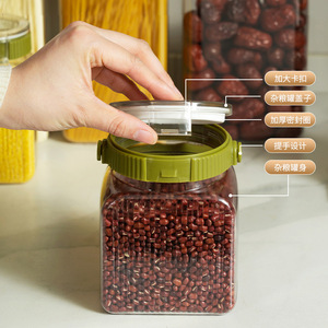Storage Bottle With Handle Airtight Lid For <b>Tea</b> And Grain Rectangle Size L <b>Plastic</b> Lid - Product Image 2