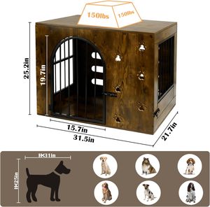 Cage pour animaux de compagnie en bois, petite et moyenne, mobilier pour chien, bois lourd, métal, maison pour chien, décoration de la maison, prévention des morsures, anti-évasion - Product Image 3