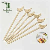 Piques à cocktail jetables en bambou certifiées FDA LFGB, design banane mignon, brochettes à fruits pour la restauration et les fournitures de barbecue