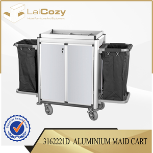 Chariot de ménage en aluminium pour <span class=keywords><strong>chambre</strong></span> d'hôtes avec portes, chariot de nettoyage d'hôtel - Product Image 4