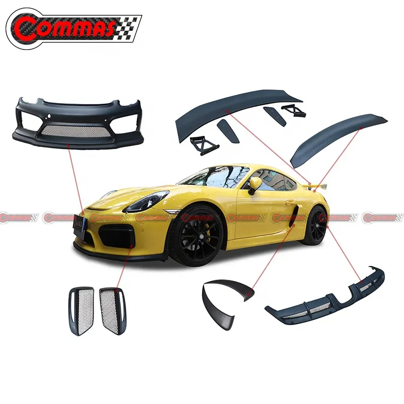 Kit de carrocería estilo GT4 de fibra de vidrio, parachoques delantero, Barbilla, labio trasero, alerón para Porsche 981 Cayman