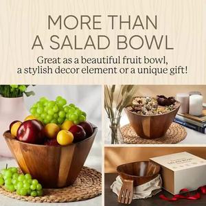 Tazón para ensalada de madera de acacia, tazón grande para amasar, tazón de madera maciza para mezclar yogur, tazón para ensalada de frutas y verduras - Product Image 2