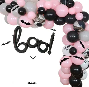 粉色黑色乳胶气球花环拱形套件，带蝙蝠墙贴，万圣节女孩生日婴儿淋浴布派对装饰品