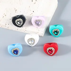 Винтажные серьги кольца 90s эстетическое Y2K ювелирные изделия для женщин конфетного цвета "сделай сам", корейский талисманы Harajuku блестящими украшениями в виде кристаллов с акриловые кольца