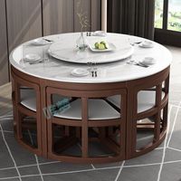 Neues Esszimmer-Set im Chinesischen Stil aus Massivholz, Runder Esstisch, Modernes Minimalistisches Design, Marmor-Rundtisch