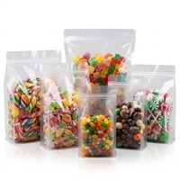 Sachets d'emballage PET transparents à fond carré, à huit soudures latérales, étanches à l'humidité, avec fermeture éclair supérieure et large ouverture, pour sérigraphie