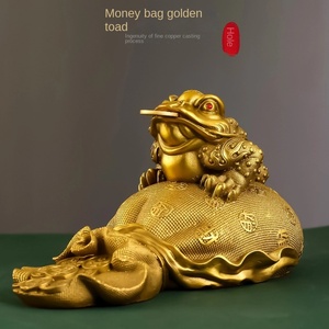 Ornements crapaud doré en laiton, cicade dorée à trois pattes, sac d'argent, cadeau d'inauguration de magasin, décorations de salon - Product Image 3