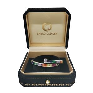 Conjunto de joyero de lujo con forro de terciopelo Anillo de lámina de oro Collar Brazalete Pendiente Pulsera Caja - Product Image 3