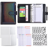 Carnet de notes A6 en cuir PU, agenda à 6 anneaux, couverture scintillante, classeur de budget avec enveloppes pour argent liquide, carnet pour filles